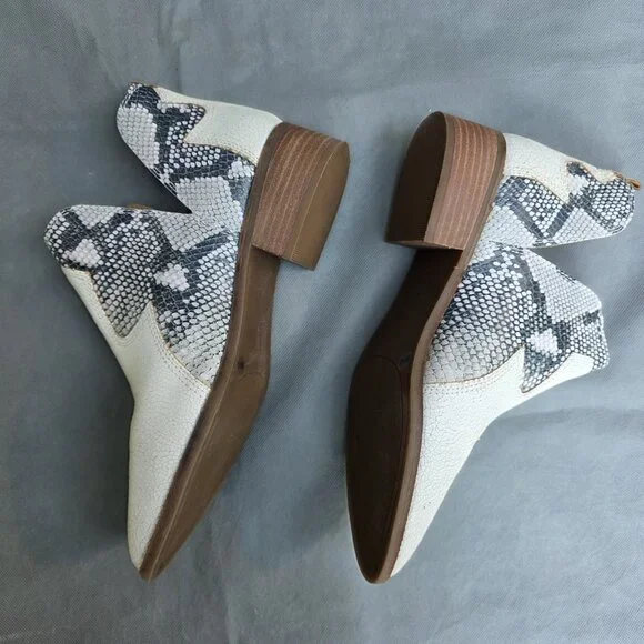 Lucky Brand Boots Leymon Cream Leather Snakeskin Cut Out Bootie Boots Shoes Sz 9 - Picture 7 of 7